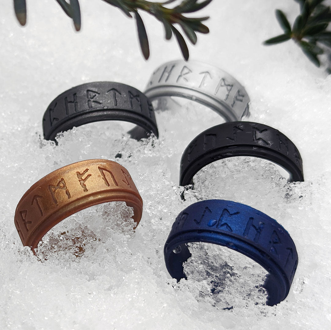 Viking Runes Silicone Ring on Rise 8mm