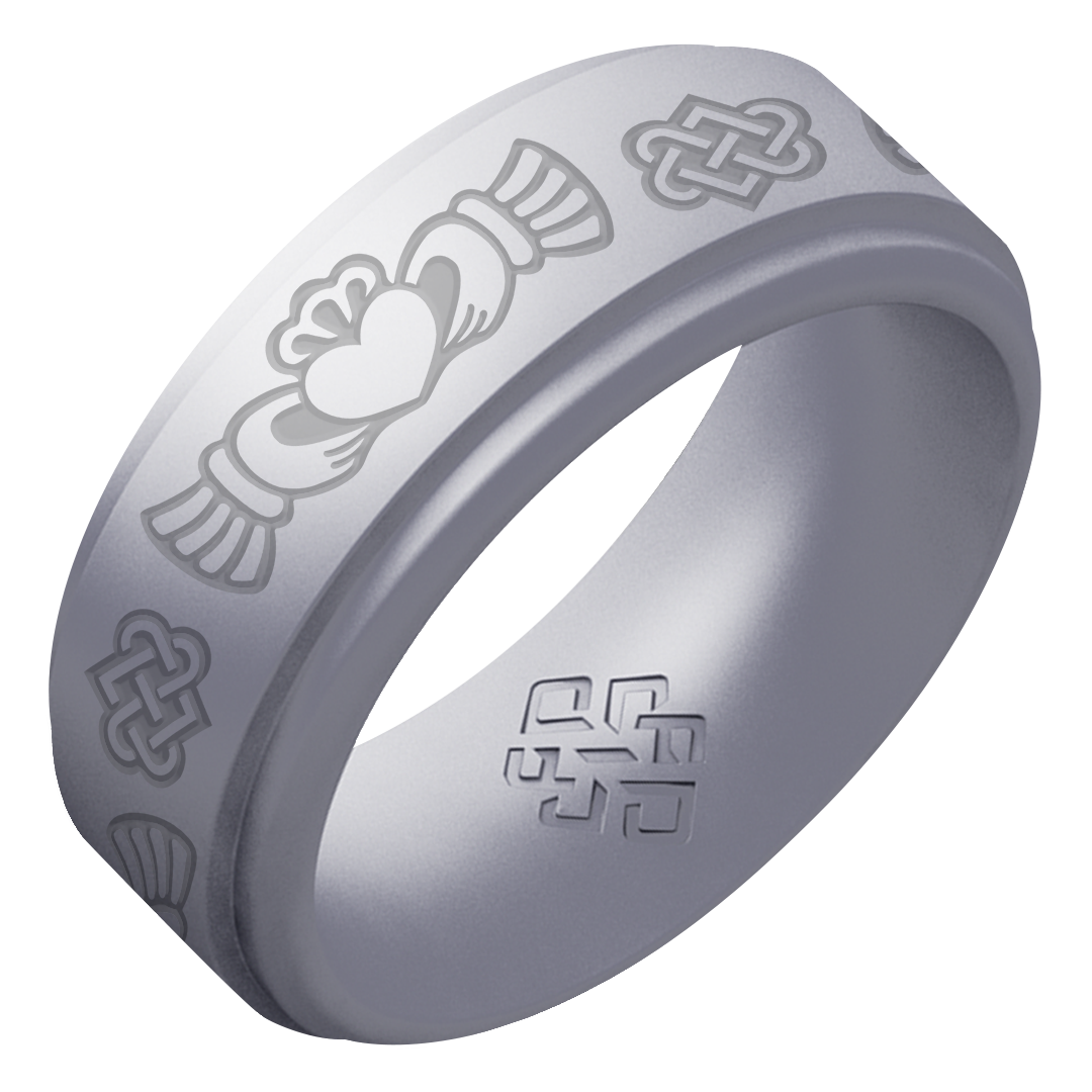 Engraved Claddagh Silicone Ring for Men in Black, Dark Silver, Metal Blue, or Metal Teal