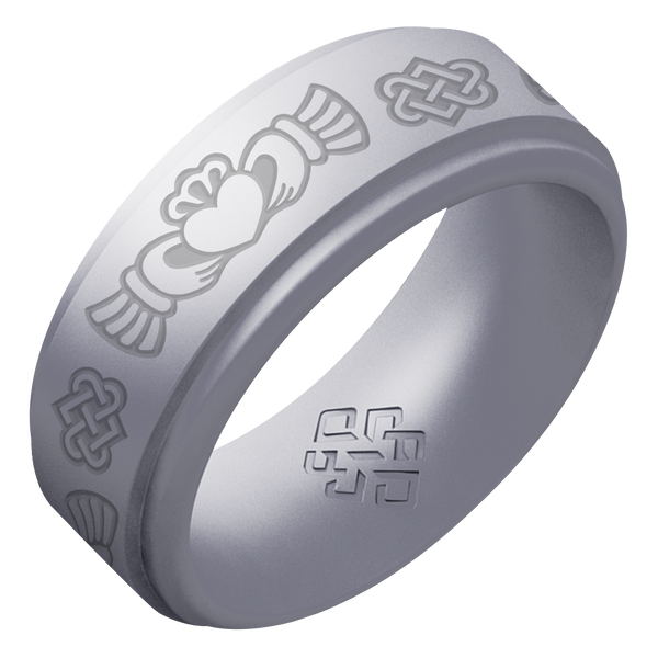Engraved Claddagh Silicone Ring for Men in Black, Dark Silver, Metal Blue, or Metal Teal