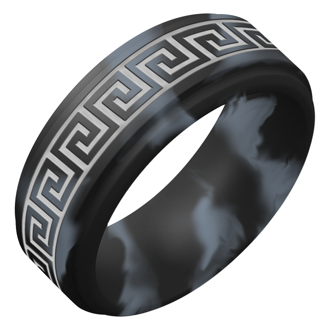 Silver Greek Key Silicone Ring on Rise 8mm