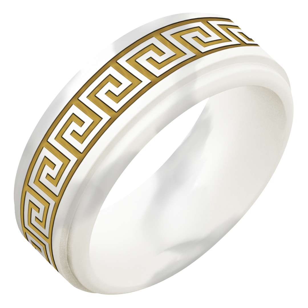 Gold Greek Key Silicone Ring on Rise 8mm