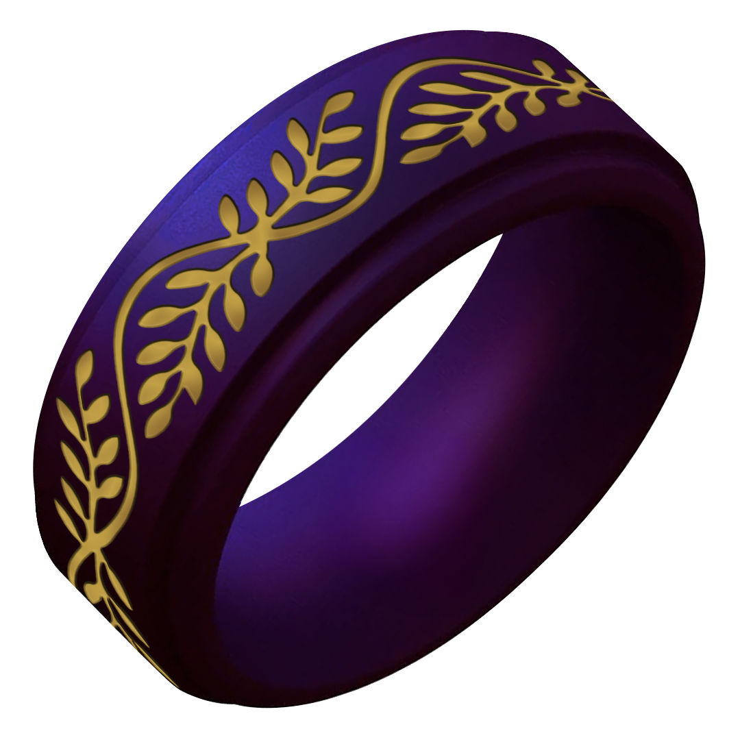 Gold Laurel Silicone Ring for Men on Rise 8mm