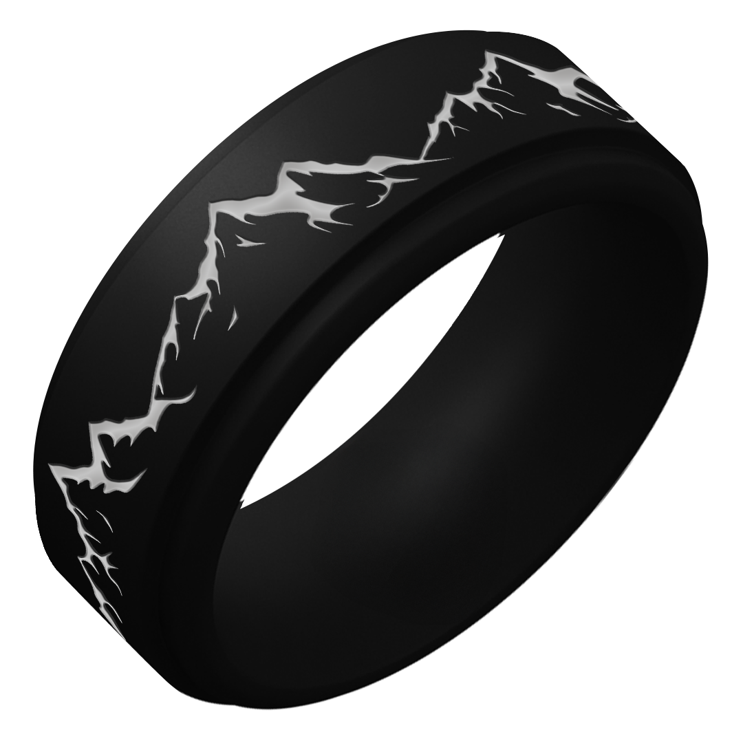 Silver Mountain Silicone Ring on Rise 8mm