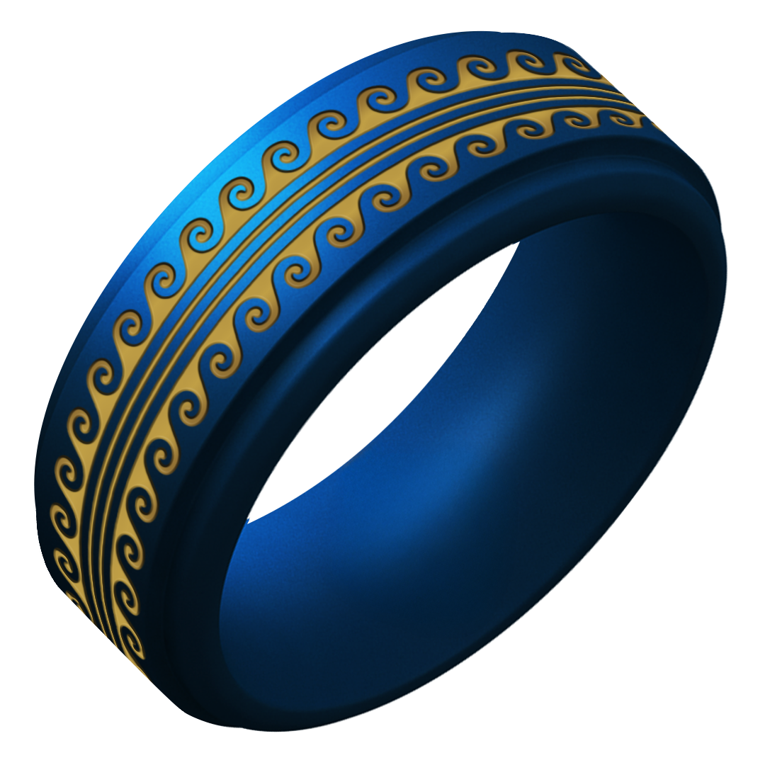 Gold Warrior of Serenity Big Waves Silicone Ring on Rise 8mm