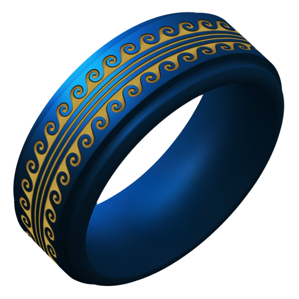 Gold Warrior of Serenity Big Waves Silicone Ring on Rise 8mm