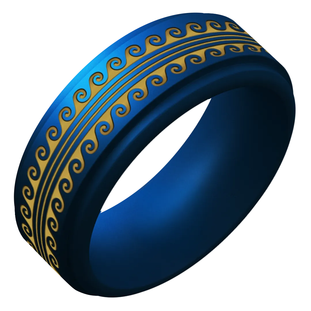 Gold Warrior of Serenity Big Waves Silicone Ring on Rise 8mm