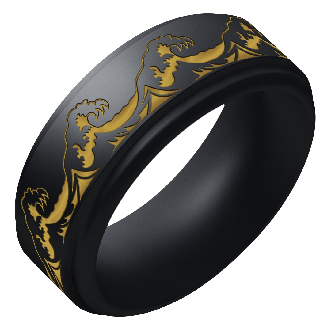 Gold Waves Silicone Ring on Rise 8mm