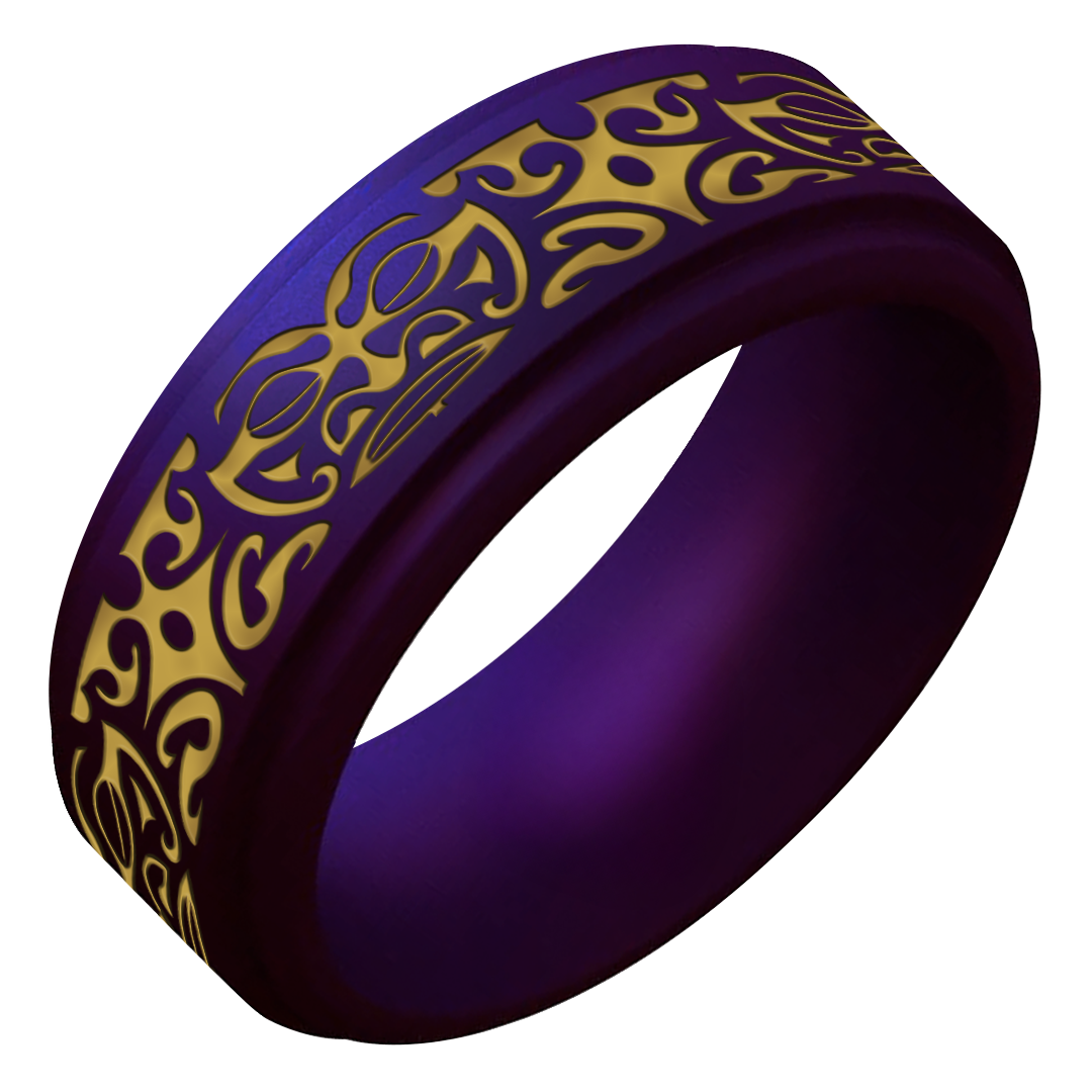Gold Warrior of Wisdom Tiki God Silicone Ring on Rise 8mm