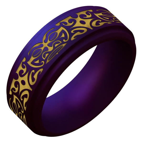 Gold Warrior of Wisdom Tiki God Silicone Ring on Rise 8mm