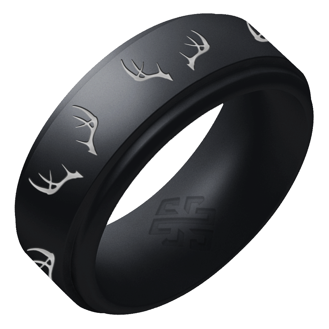Silver Antlers Silicone Ring on Rise 8mm
