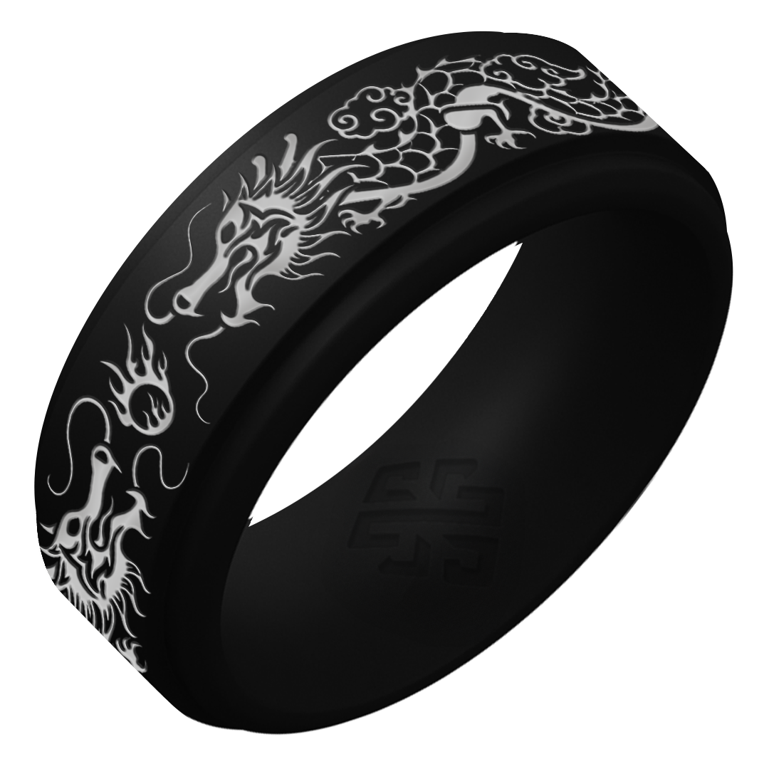 Silver Dragon Silicone Ring on Rise 8mm