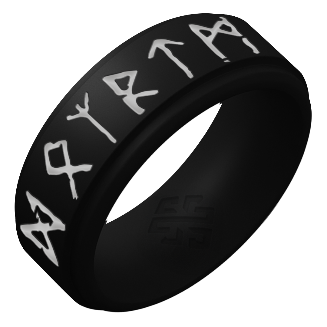 Silver Runes Silicone Ring Viking on Rise 8mm