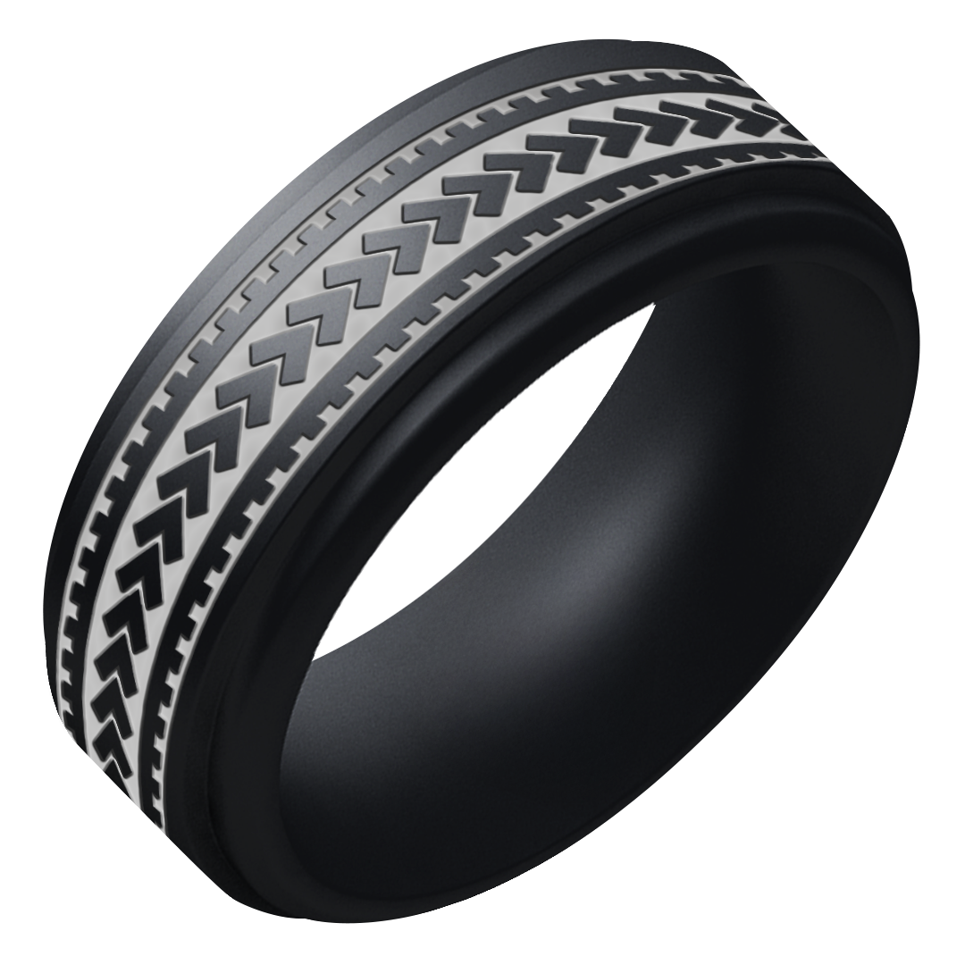 Silver Warrior of Courage Spearheads Silicone Ring on Rise 8mm