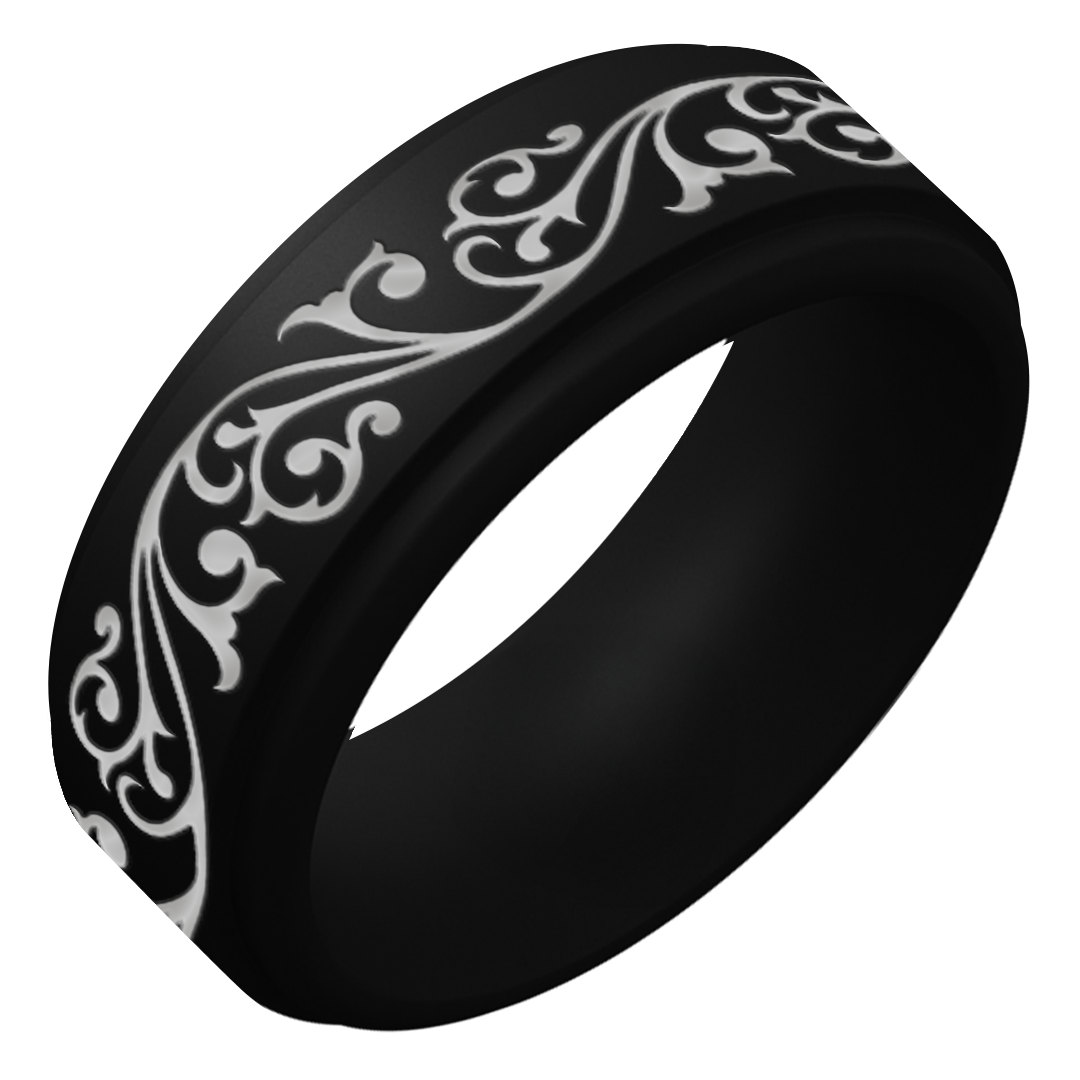 Silver Filigree Silicone Ring on Rise 8mm