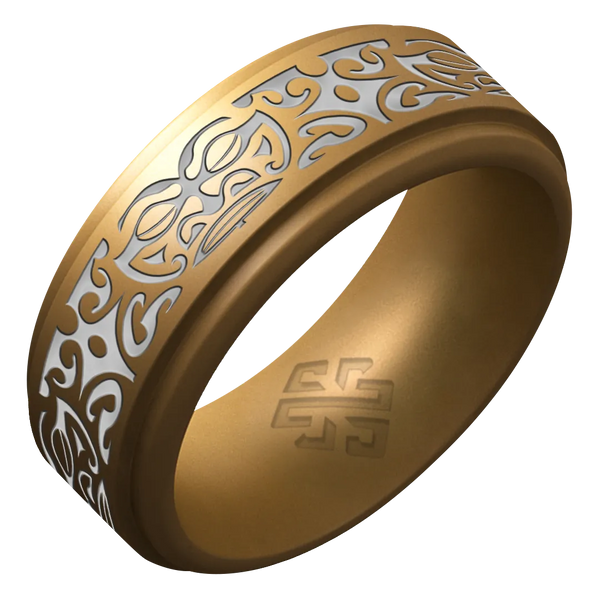 Silver Warrior of Wisdom Tiki God Silicone Ring on Rise 8mm