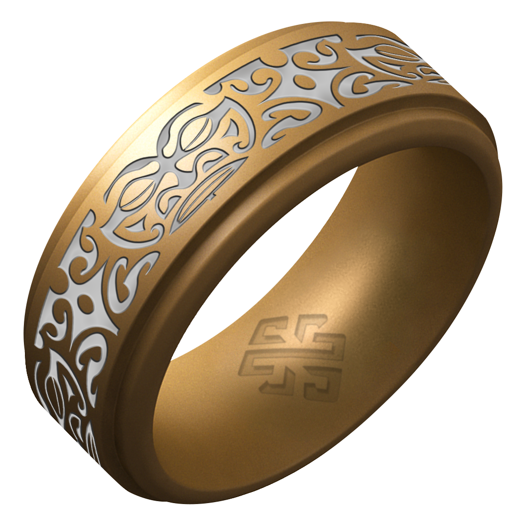 Silver Warrior of Wisdom Tiki God Silicone Ring on Rise 8mm