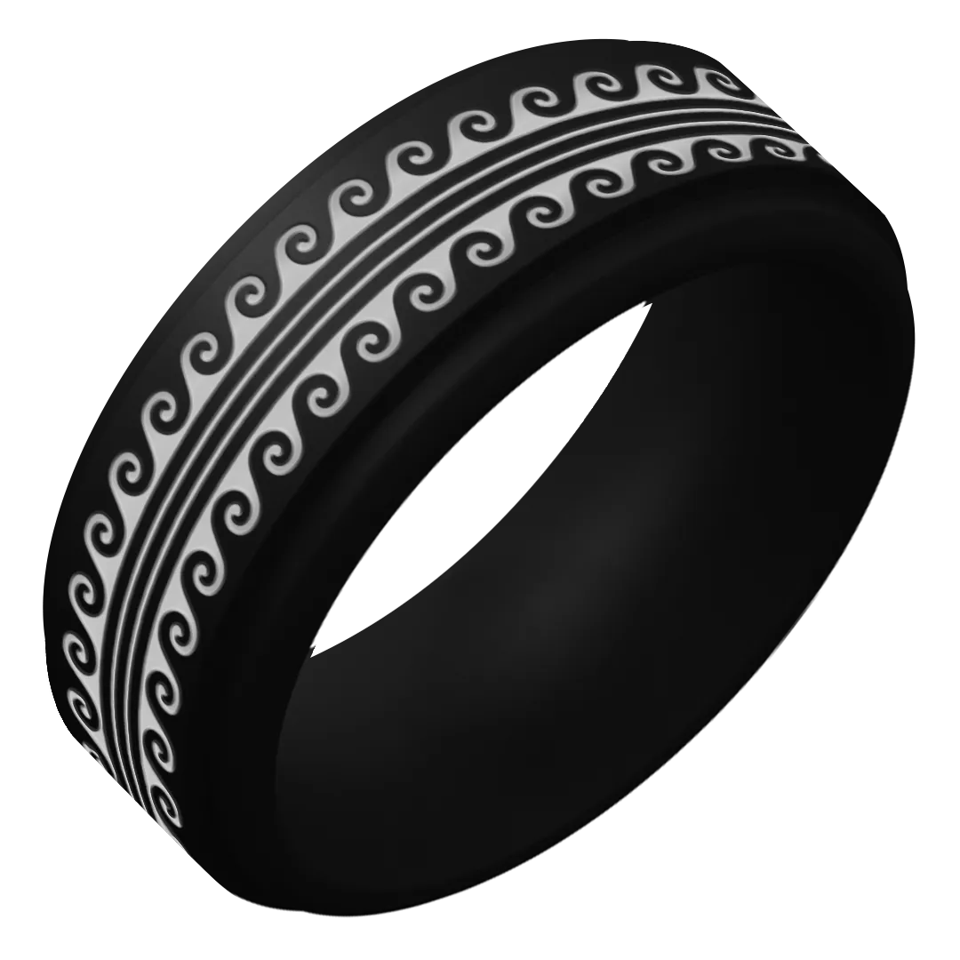 Silver Warrior of Serenity Big Waves Silicone Ring on Rise 8mm