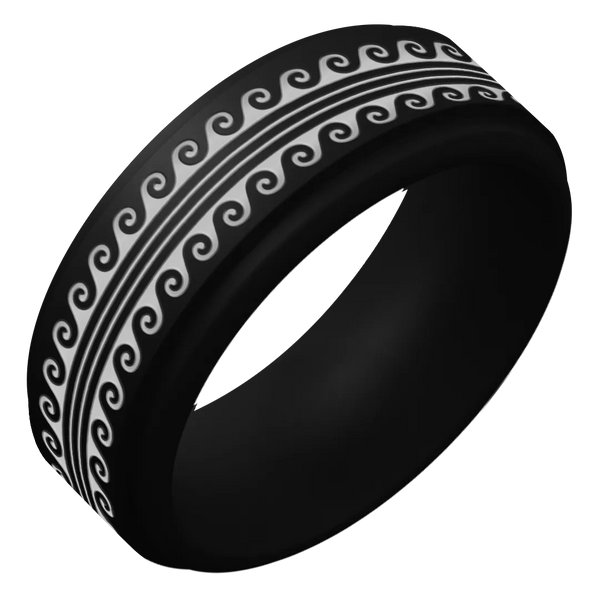 Silver Warrior of Serenity Big Waves Silicone Ring on Rise 8mm