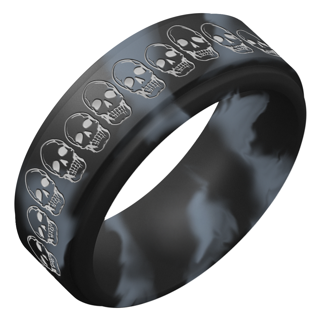 Silver Skulls Silicone Ring for Men on Rise 8mm
