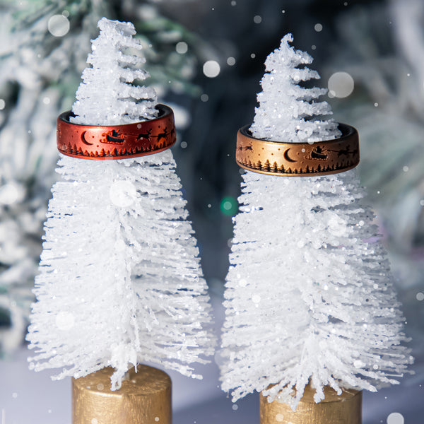 Santa's Reindeer Sleigh Silicone Ring - Engraved Dual Layer