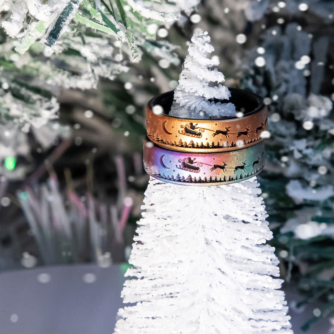Large Santa Rings Santa's Reindeer Sleigh Silicone Ring on Dual Layer 6mm
