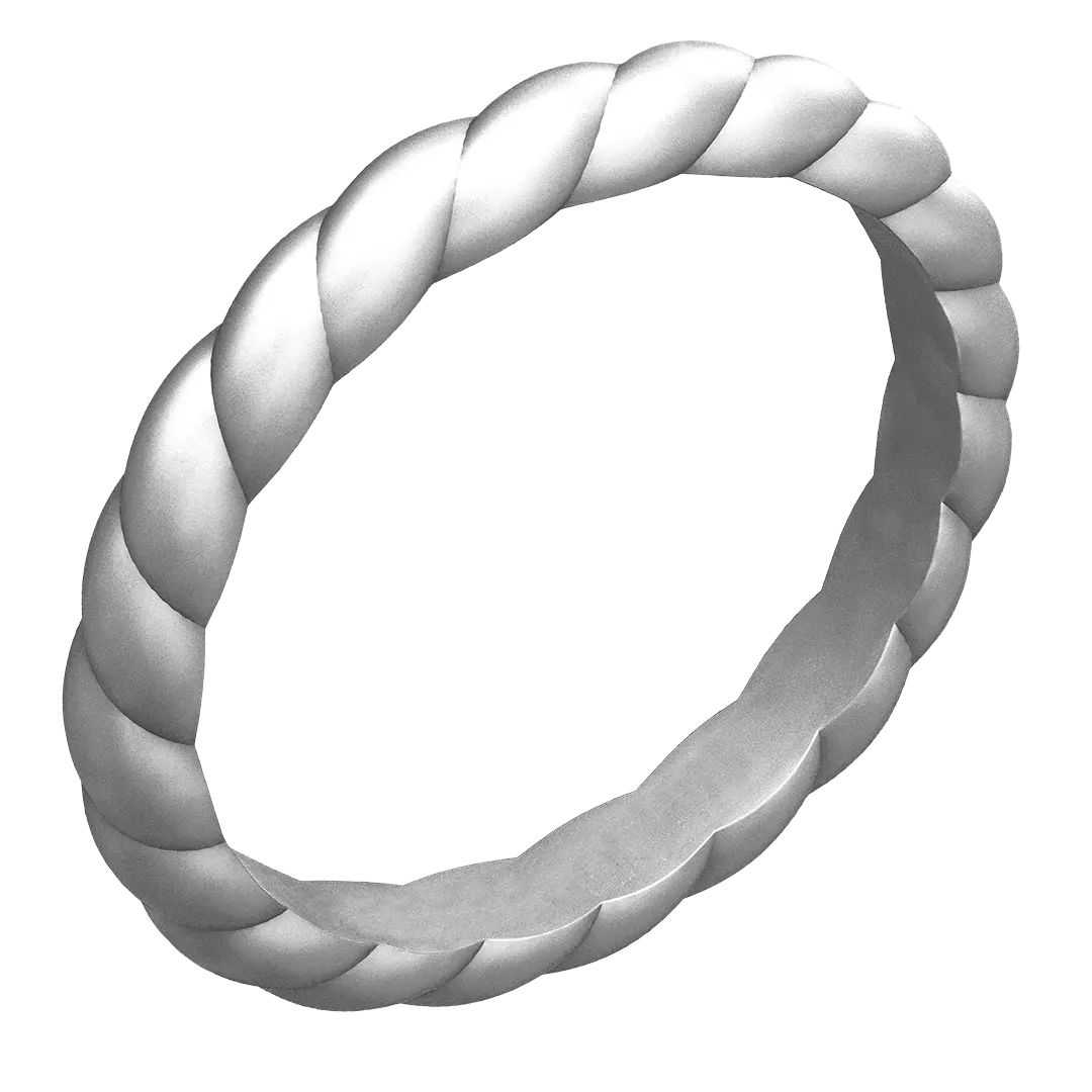 Silver Braided Slim Silicone Ring, Stackable Thin Band