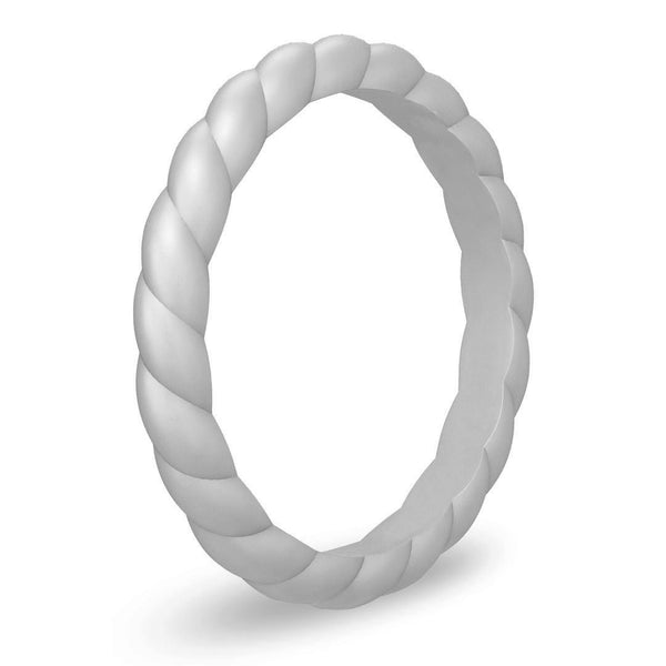 Silver Braided Slim Silicone Ring, Stackable Thin Band