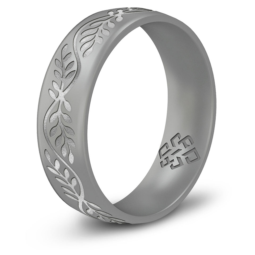 Laurel Silicone Ring, Engraved with Silver Inlay - Arc 6mm