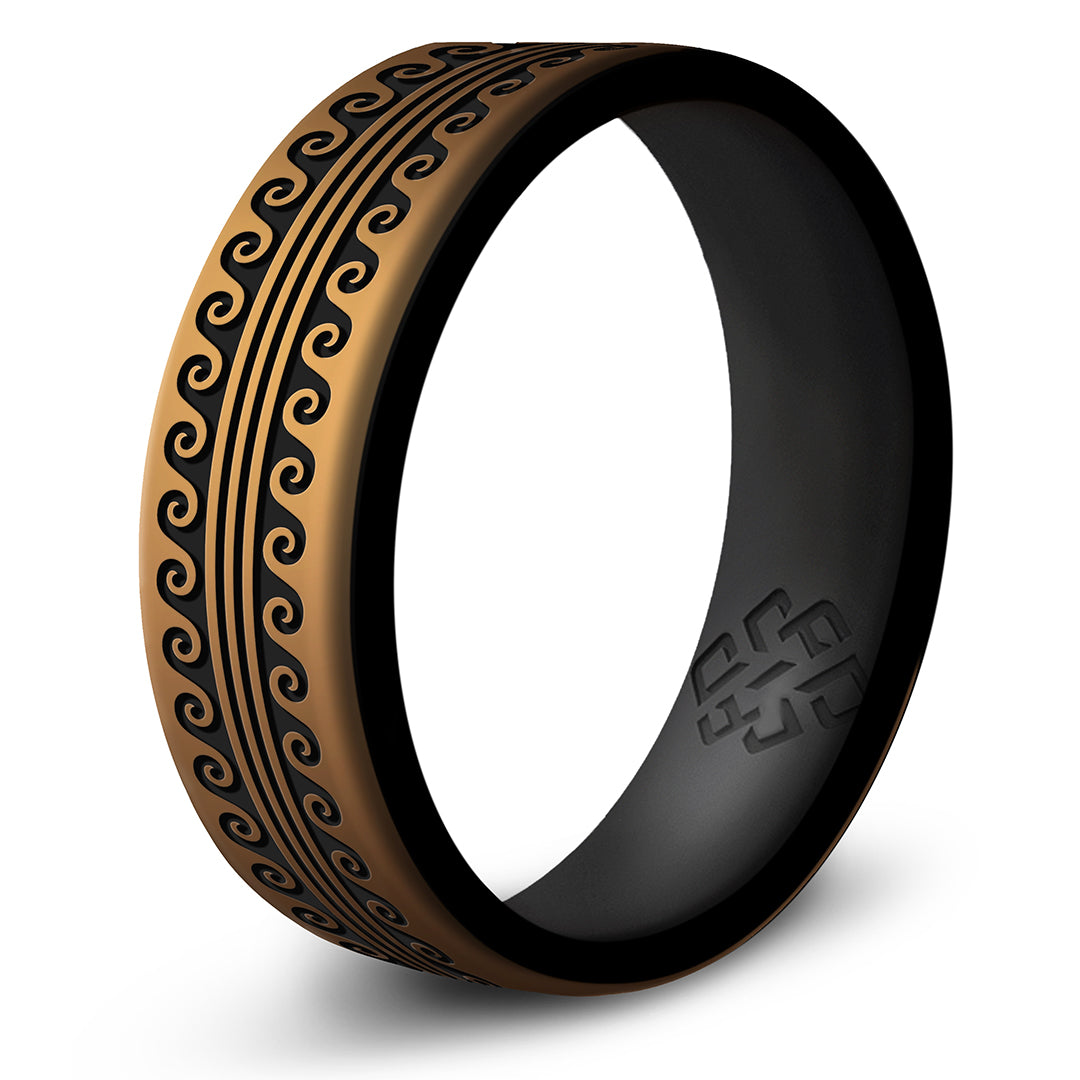 Warrior of Serenity -  Big Waves Silicone Ring - Engraved Dual Layer