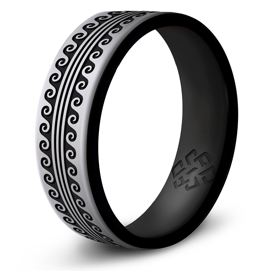 Warrior of Serenity -  Big Waves Silicone Ring - Engraved Dual Layer