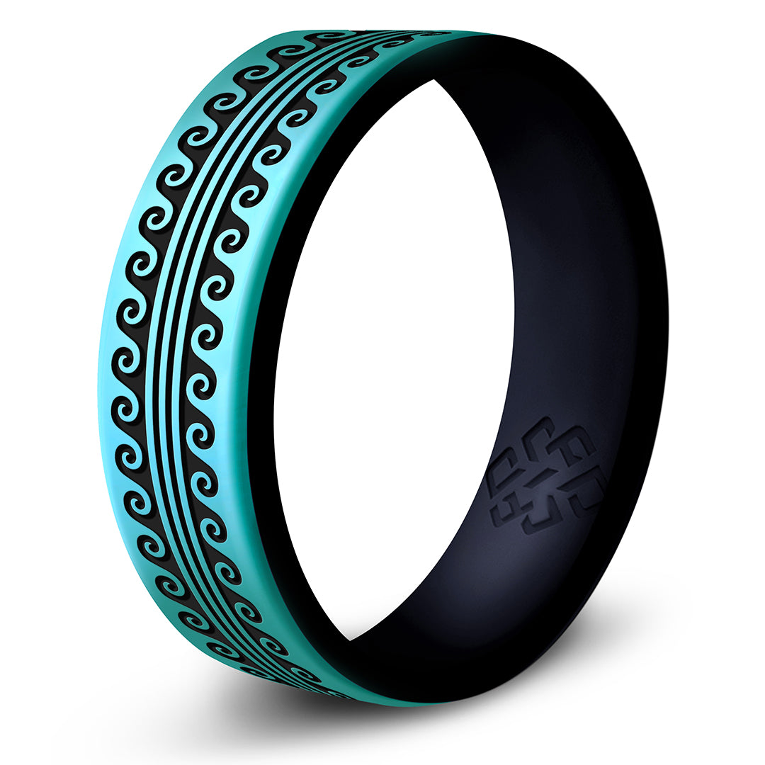 Warrior of Serenity -  Big Waves Silicone Ring - Engraved Dual Layer