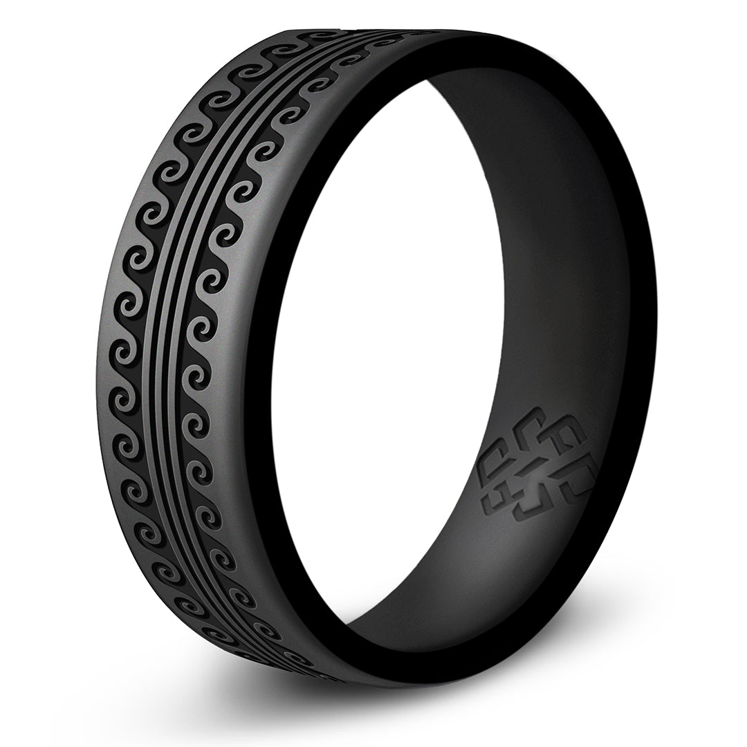 Warrior of Serenity -  Big Waves Silicone Ring - Engraved Dual Layer