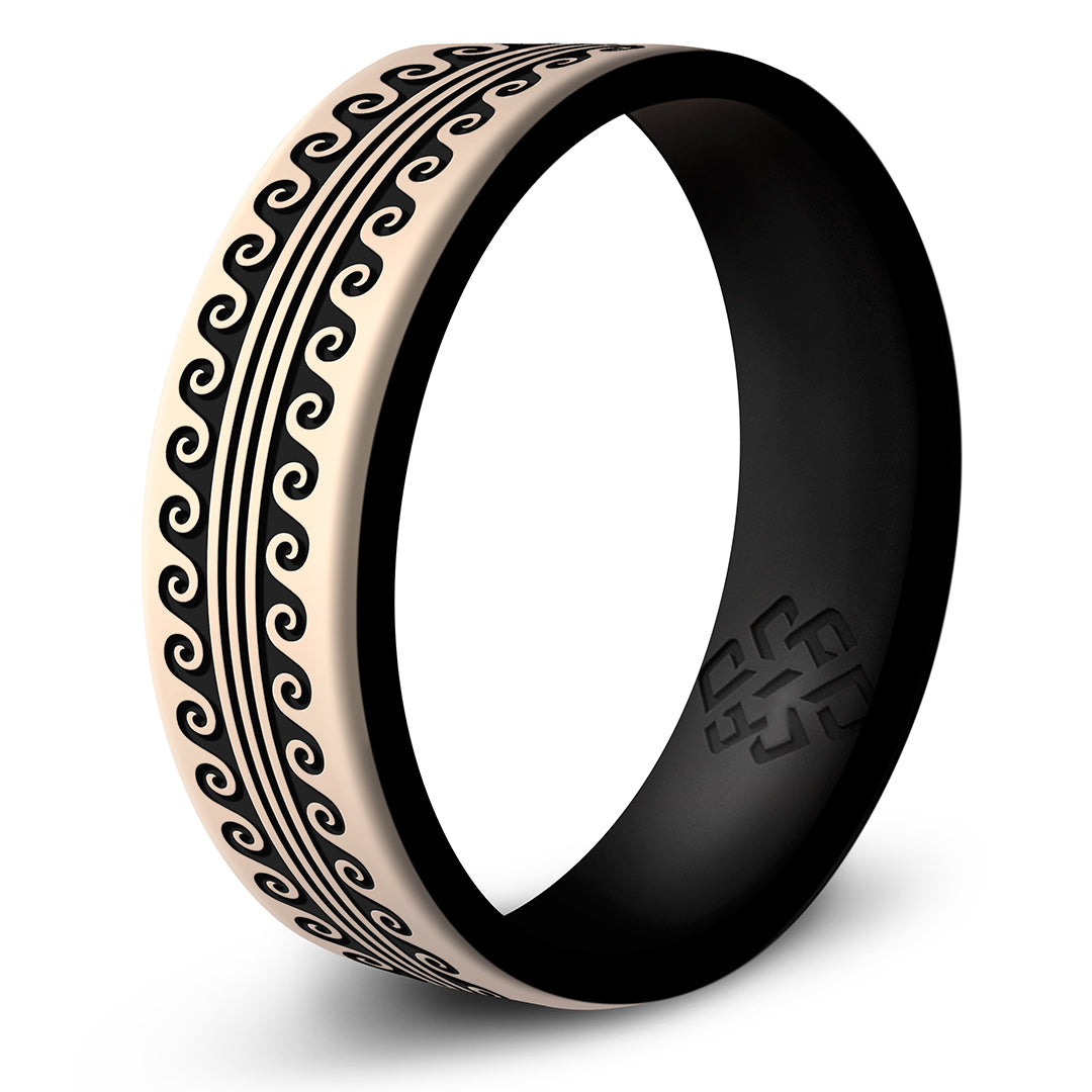 Warrior of Serenity -  Big Waves Silicone Ring - Engraved Dual Layer