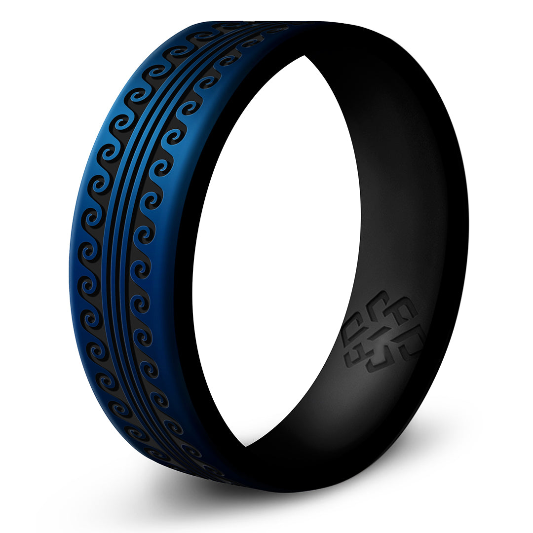 Warrior of Serenity -  Big Waves Silicone Ring - Engraved Dual Layer