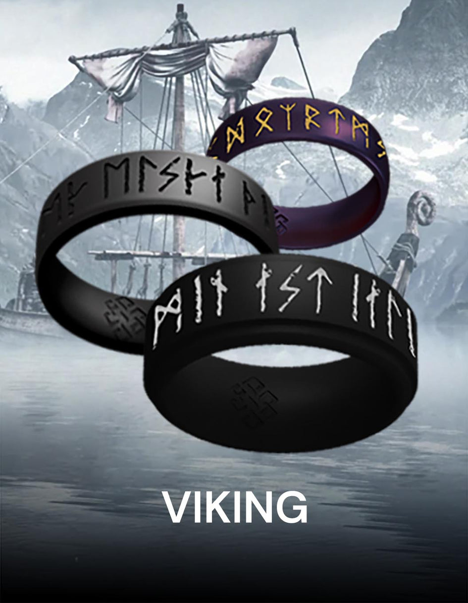 Viking Runes Silicone Ring on Rise 8mm