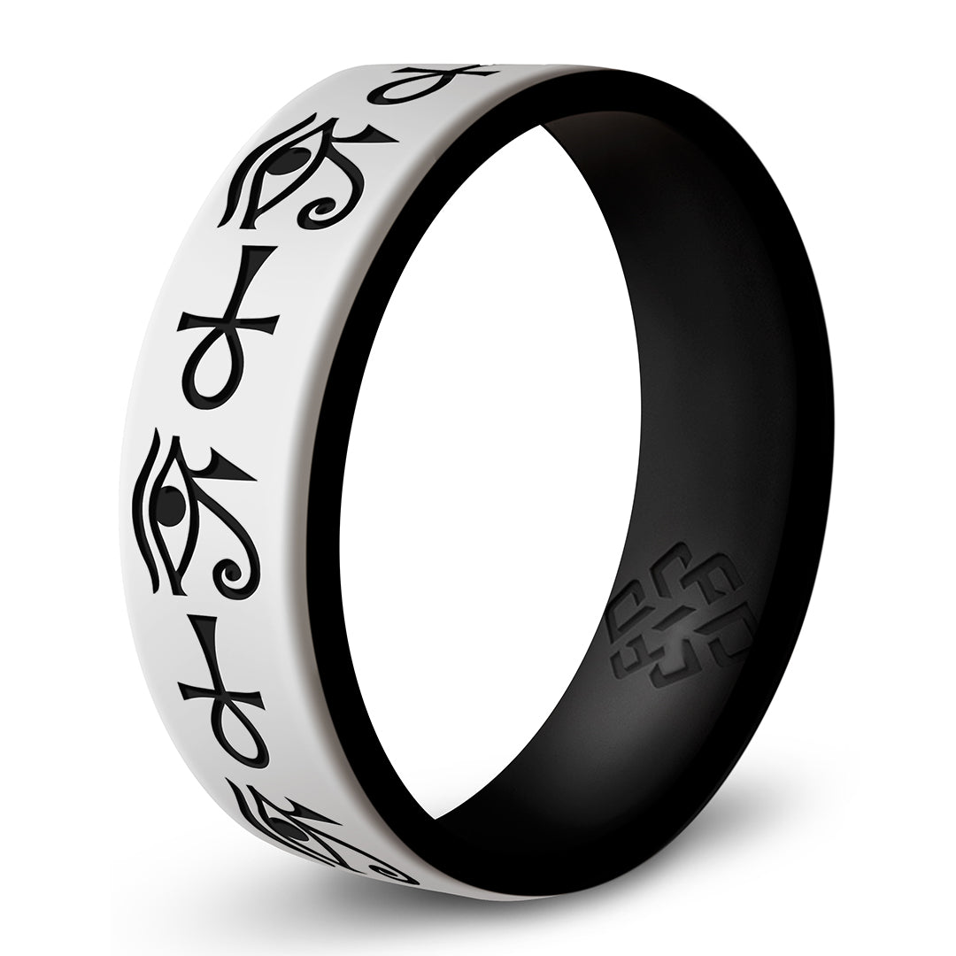 Eye of Horus & Ankh Silicone Ring - Engraved Dual Layer