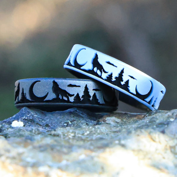 Wolf Moon Silicone Ring - Engraved Dual Layer