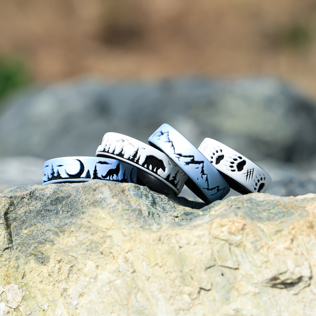 Wolf Moon Silicone Ring - Engraved Dual Layer