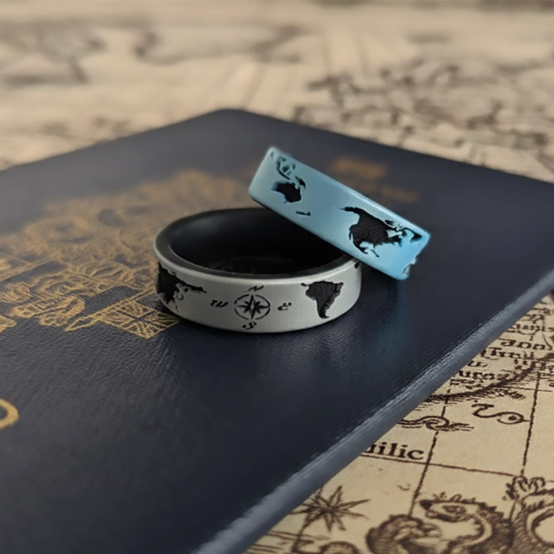 World Map Silicone Ring on Dual Layer 6mm