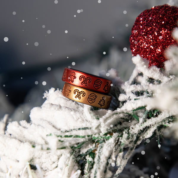 Merry Xmas Motifs Silicone Ring - Christmas Tree Gingerbread Man Santa Candy Canes Engraved Dual Layer