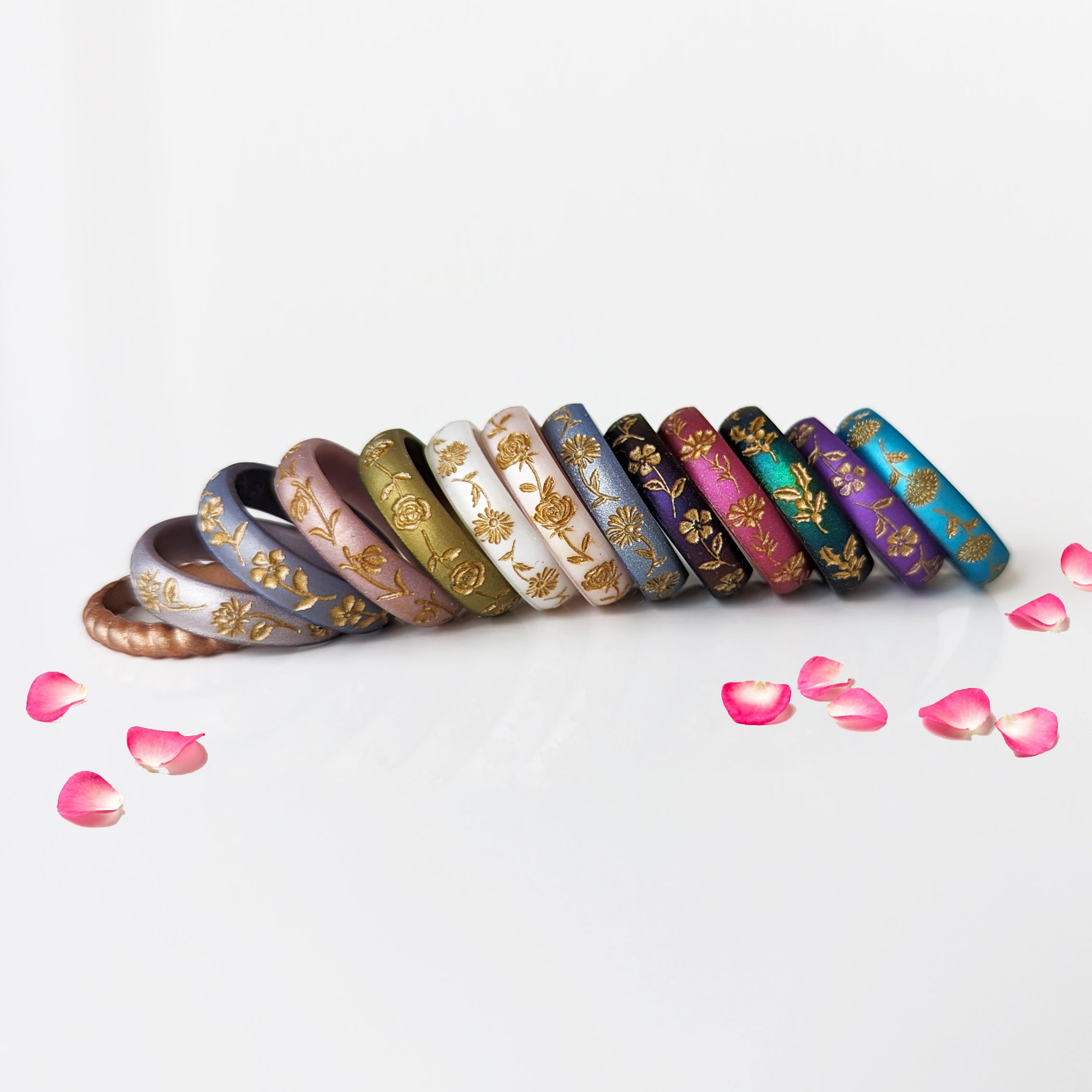 Gold Lily of the Valley Silicone Ring, May Birth Flower on Arc 4mm