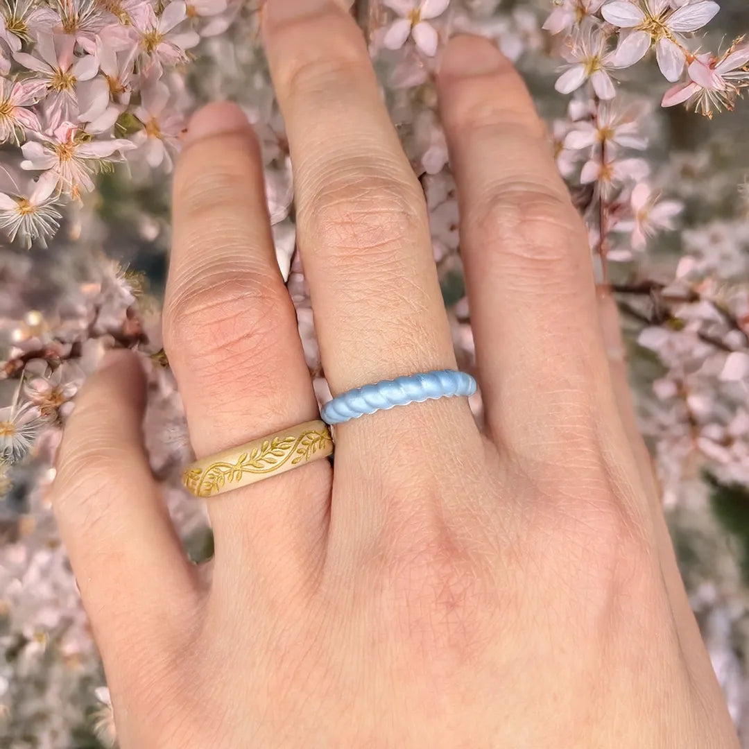 Baby Blue Braided Silicone Ring - Stackable Thin Band