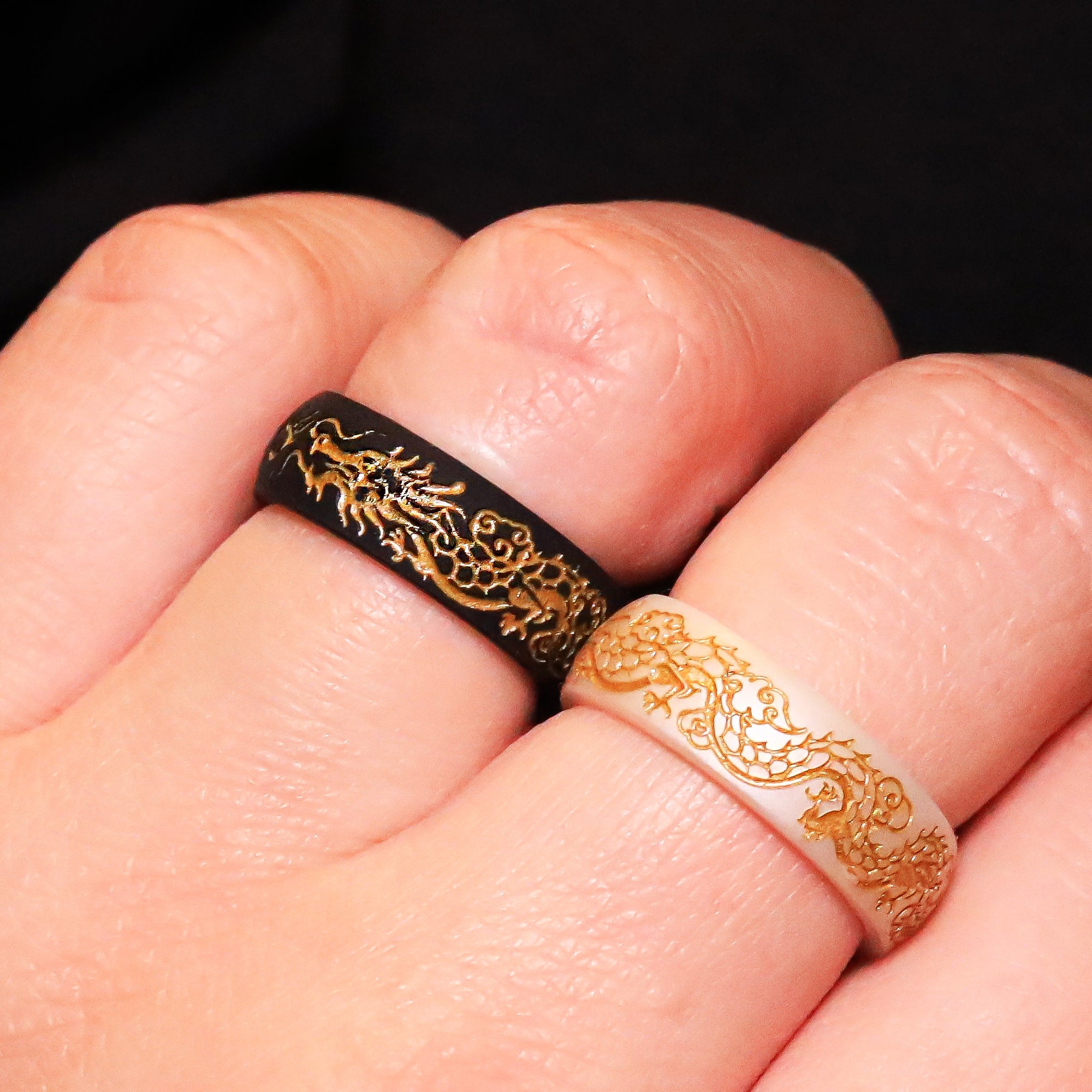 Dragon Silicone Ring, Engraved with Gold Inlay