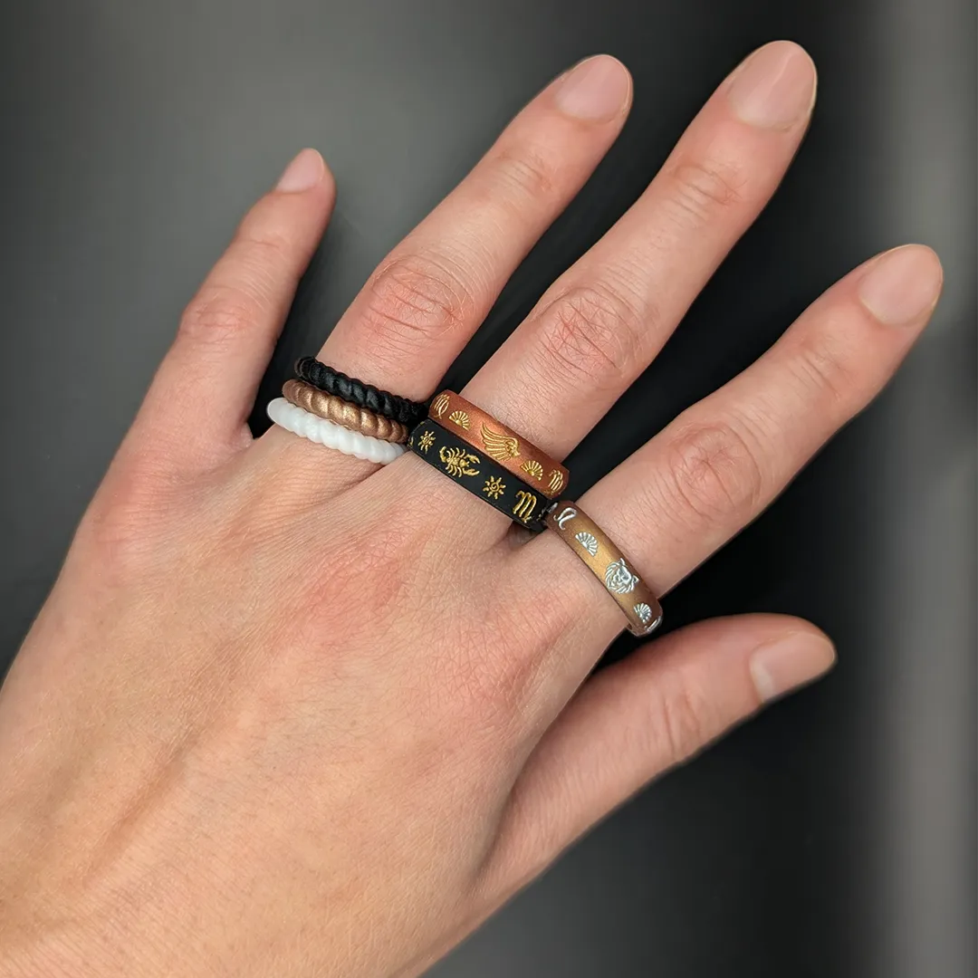 Pisces Moon Silicone Ring with Silver Inlay