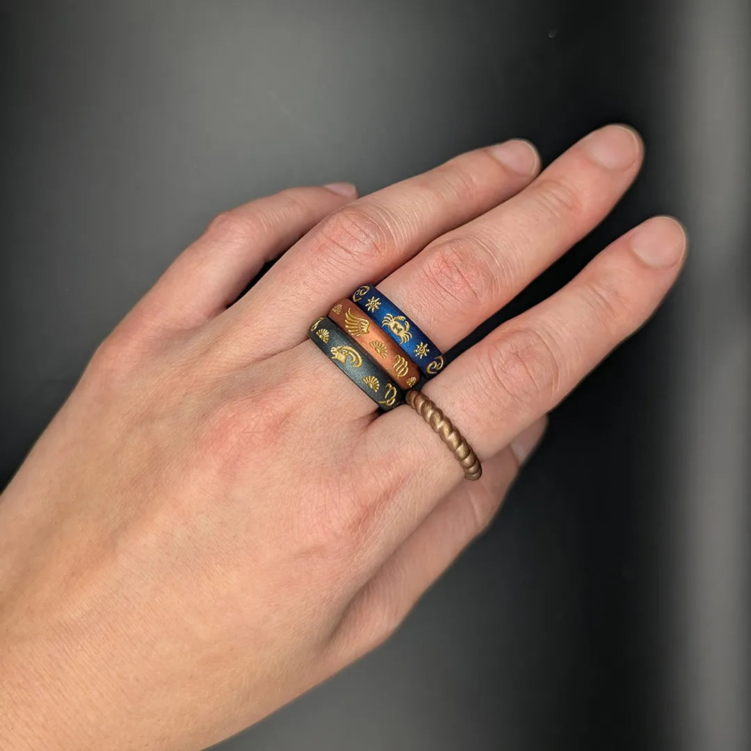 Capricorn Moon Silicone Ring with Gold Inlay