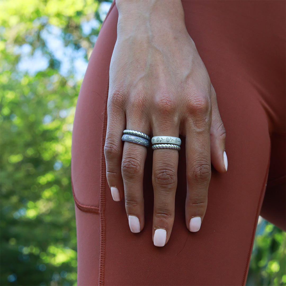 Stackable Rings Thin White Line Silicone Ring Silver Braided Slim
