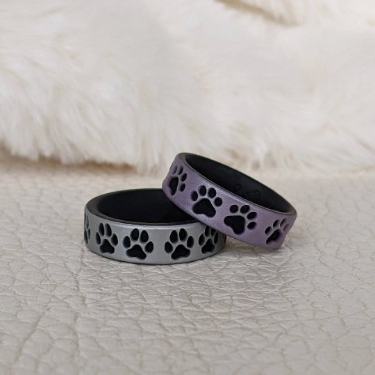 Cat Paw Print Silicone Ring - Engraved Dual Layer