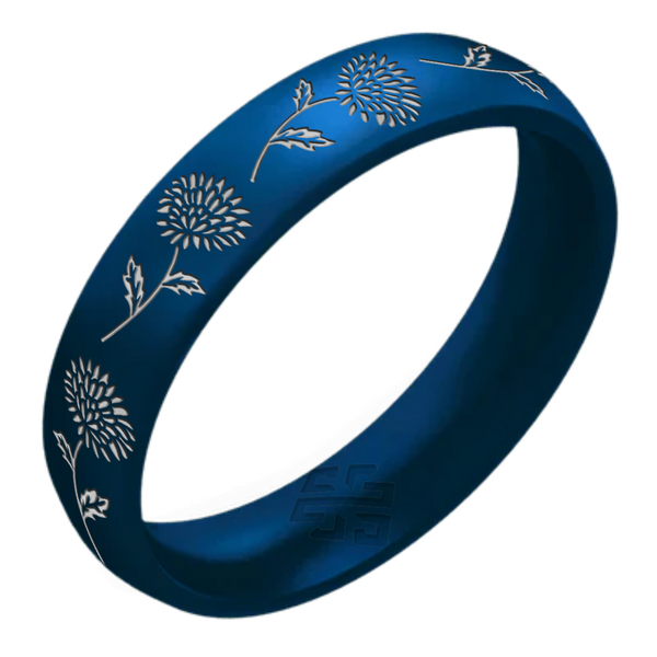 Silver Chrysanthemum Silicone Ring, November Birth Flower on Arc 4mm