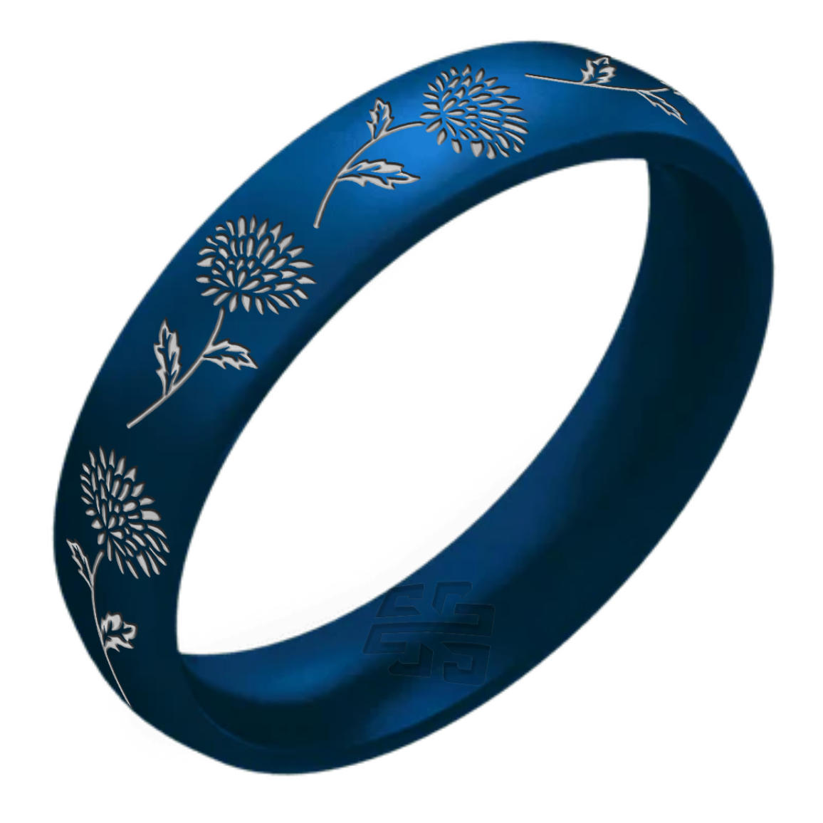 Silver Chrysanthemum Silicone Ring, November Birth Flower on Arc 4mm