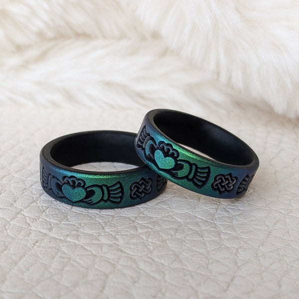 Claddagh Silicone Wedding Band - Engraved Dual Layer